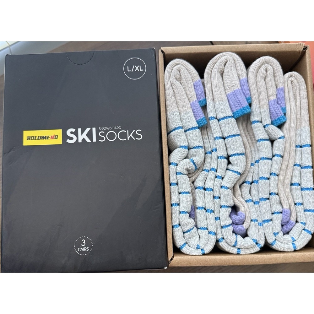 Solumeno 3 Pairs Snowboard Ski Socks L/XL New